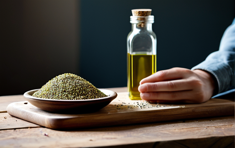 중동 향신료 블렌드의 독특한 활용법 - Za'atar Still Life**
"A rustic wooden table topped with a bowl of za'atar spice blend, a small bott...