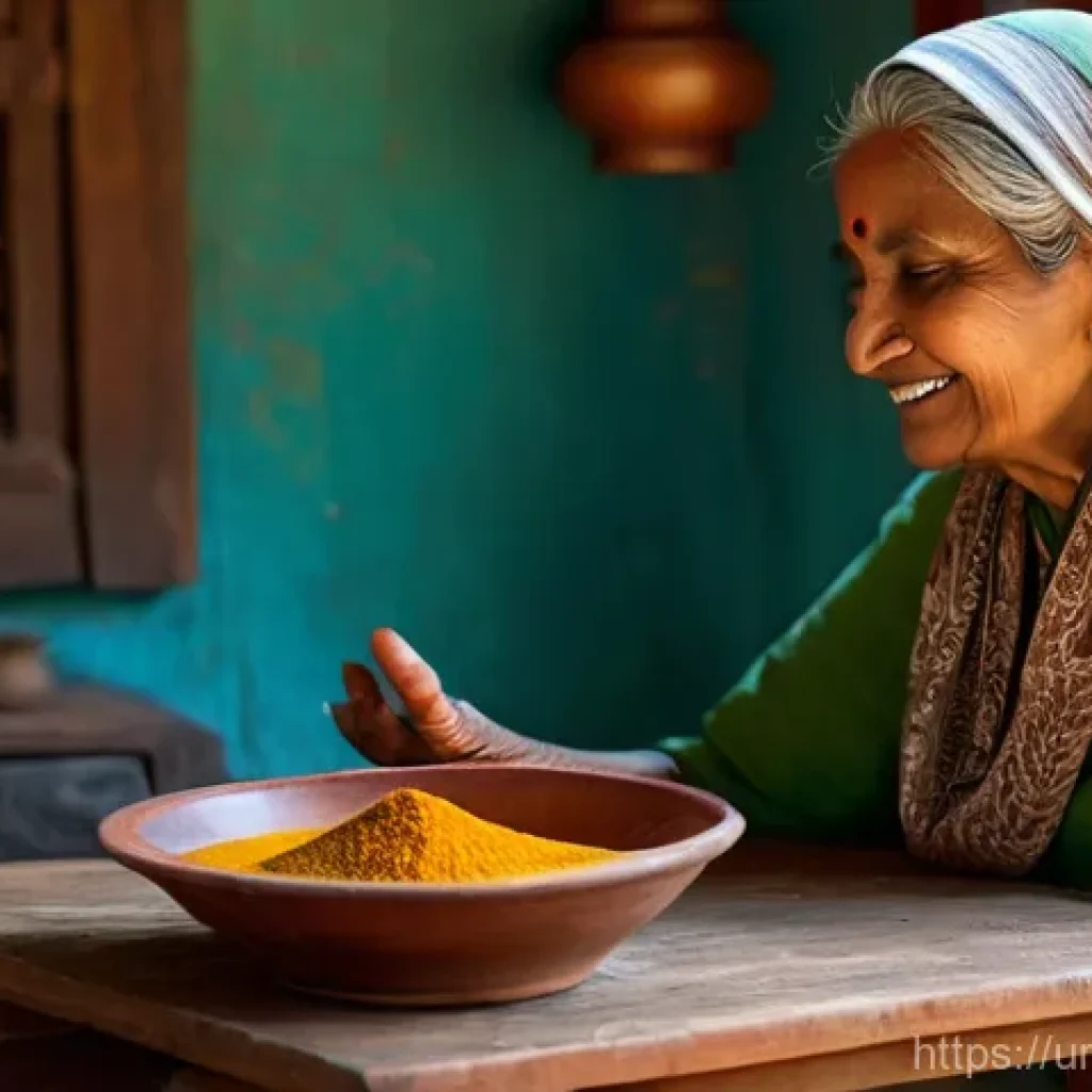 아시아 요리에서의 향신료 블렌드 활용 - **Prompt 1: "A serene and warm kitchen scene, bathed in soft, natural sunlight. An elderly South Asi...