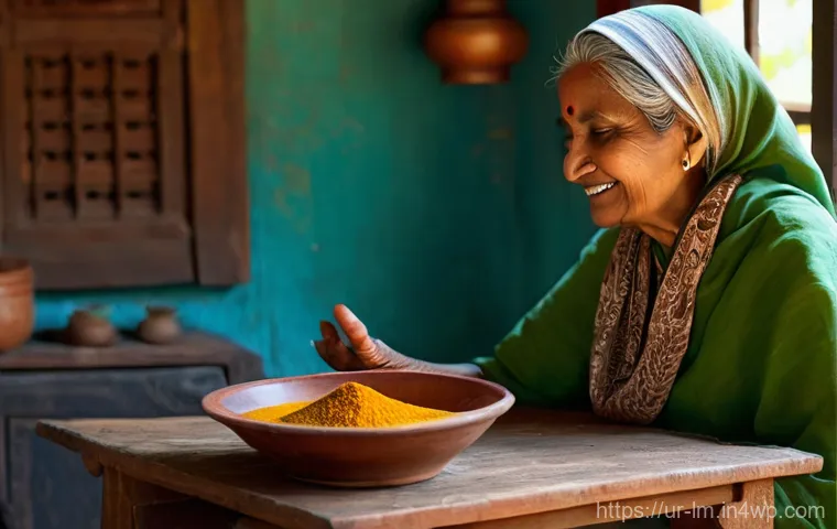 아시아 요리에서의 향신료 블렌드 활용 - **Prompt 1: "A serene and warm kitchen scene, bathed in soft, natural sunlight. An elderly South Asi...