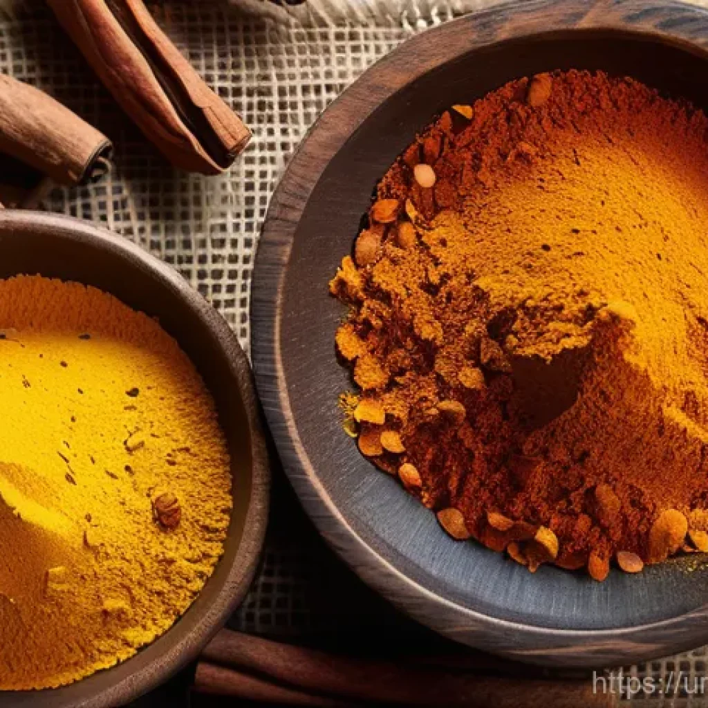 향신료 블렌드의 지역별 조리법 비교 - **Prompt:** "A close-up, photorealistic image showcasing the essence of South Asian spices. In the f...