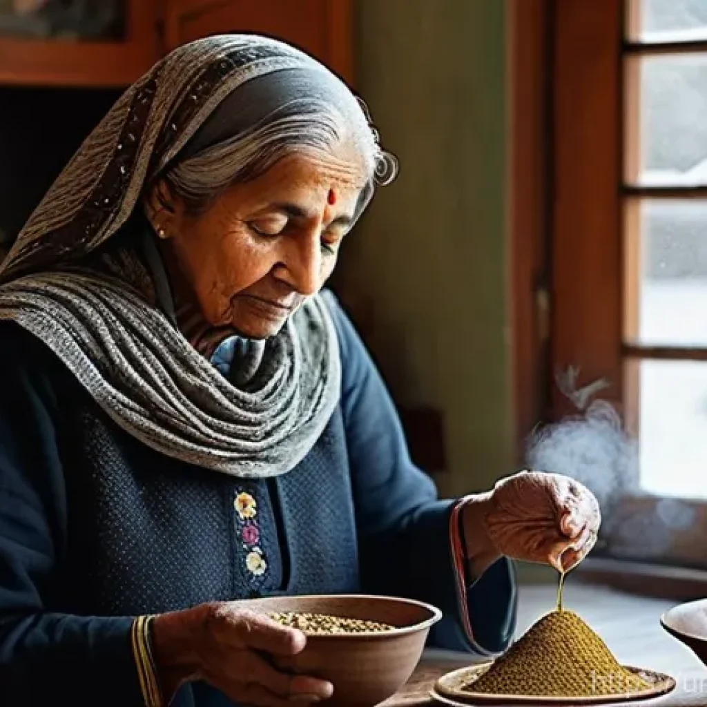 향신료 블렌드와 계절 요리의 상관관계 - **Prompt for Winter Spices and Warmth:**
"A cozy, warmly lit traditional Pakistani kitchen durin...