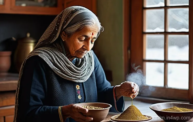 향신료 블렌드와 계절 요리의 상관관계 - **Prompt for Winter Spices and Warmth:**
"A cozy, warmly lit traditional Pakistani kitchen durin...