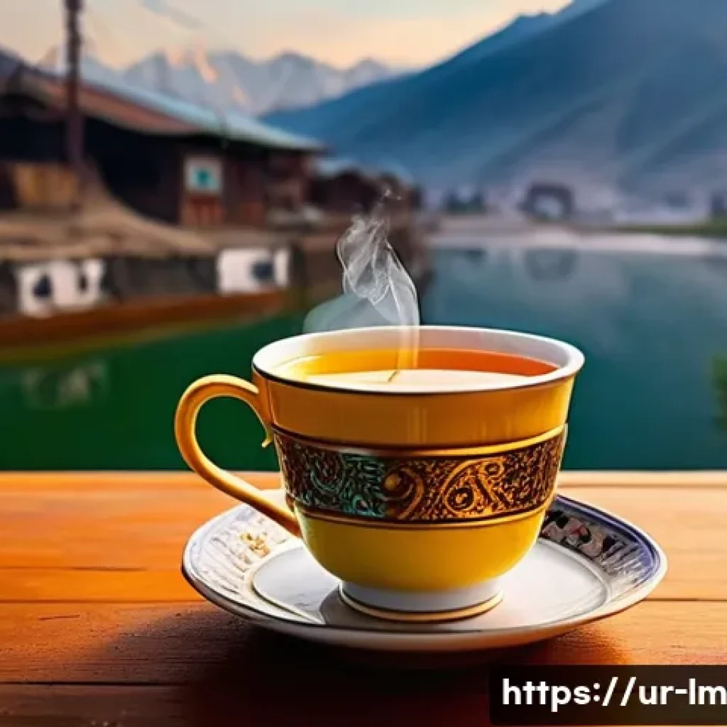 향신료 블렌드의 지역적 응용 사례 - **Kashmiri Kahwa in a Serene Setting:** A close-up, warm-toned photograph of a steaming cup of tradi...