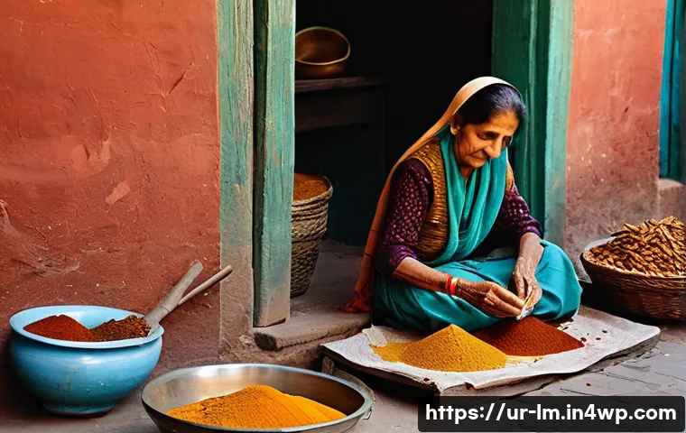 각국의 향신료 블렌드와 음식 문화 - **Prompt 1: The Soul of the Spice Bazaar and Home Grinding**
"A vibrant and bustling scene of an...