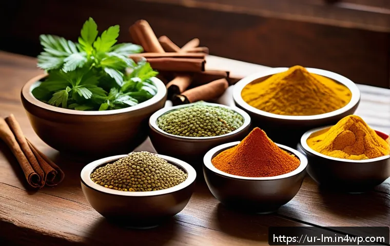 각국의 인기 향신료 블렌드 순위 - A vibrant kitchen scene showcasing an array of traditional South Asian spices artistically arranged ...