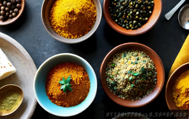 Home 17 향신료 블렌드의 세계적 인기 요인 분석 - Photorealistic overhead view of a Pakistani home kitchen table showcasing the global appeal of spice...